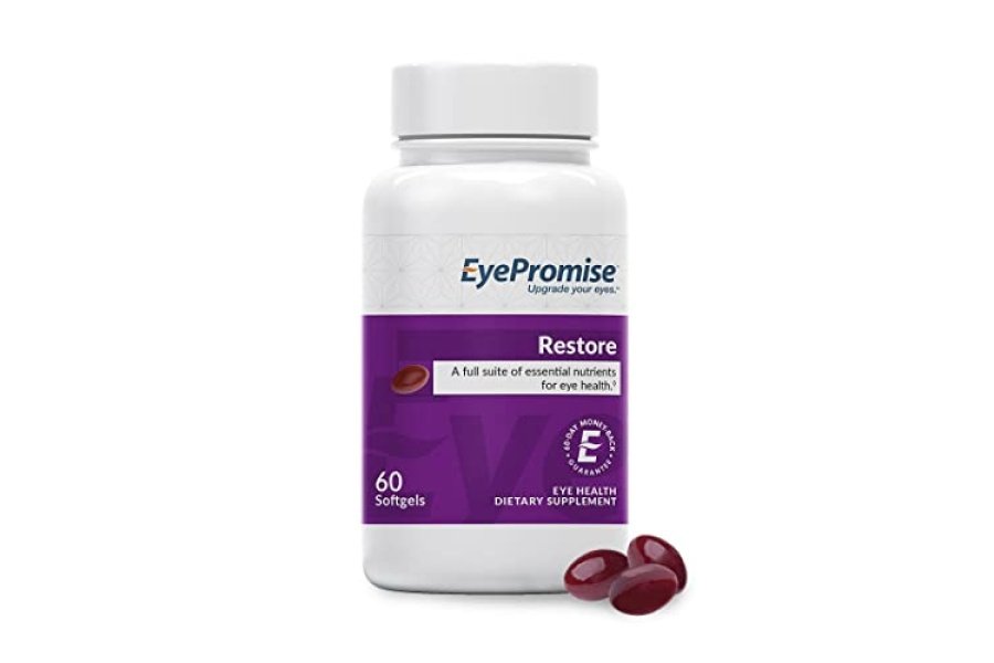 Suplemento de restauración EyePromise - 60 cápsulas de gel blando que contienen luteína, vitamina C, vitamina D, vitamina E, aceite de pescado Omega-3 y zeaxantina - Una fórmula completa patentada para la salud de los ojos