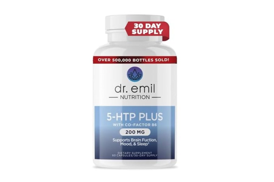DR. EMIL NUTRITION 200 MG 5-HTP Plus con SAM-e para mantener un sueño normal y saludable y crear una sensación de bienestar - Suplemento 5HTP con vitamina B6-60 cápsulas veganas, 30 porciones