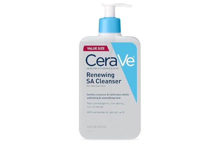 Limpiador CeraVe SA | Limpiador de ácido salicílico con ácido hialurónico, niacinamida y ceramidas | Exfoliante BHA para rostro | Sin fragancia, no comedogénico | 16 onzas