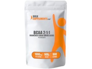BulkSupplements.com BCAA 2:1:1 en polvo - Aminoácidos de cadena ramificada, suplemento de BCAA, aminoácidos BCAA en polvo - Sin sabor y sin gluten, 1000 mg por porción, 500 g (1,1 libras) (paquete de 1)