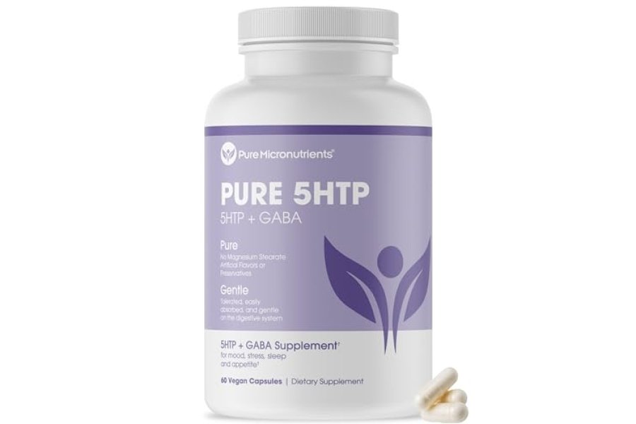 Suplemento puro de 5-HTP (5-hidroxitriptófano) más GABA - para el control del sueño, el estado de ánimo y el estrés - 60 cápsulas vegetales