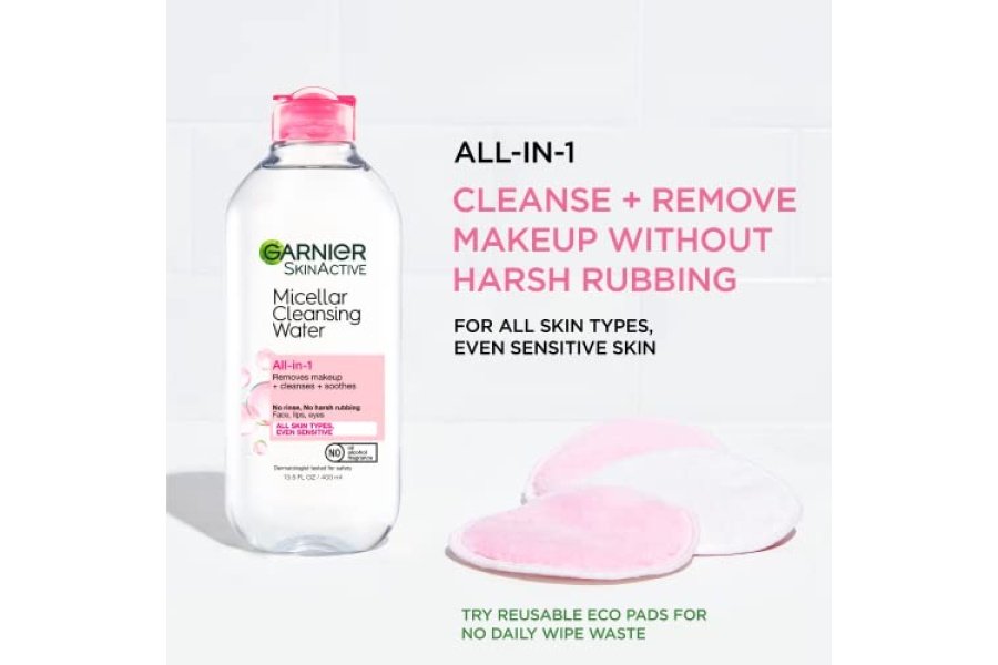Garnier Agua micelar, limpiador facial hidratante y desmaquillante, adecuado para pieles sensibles, vegano, libre de crueldad, 13,5 onzas líquidas (400 ml), 1 unidad - Image 3