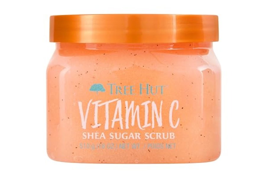 Tree Hut Exfoliante de azúcar de karité con vitamina C, 18 oz, exfoliante ultrahidratante y exfoliante para un cuidado corporal esencial nutritivo