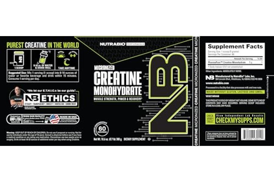 Suplemento de monohidrato de creatina NutraBio, sin sabor, (300 g) - Apoya la energía, la recuperación y la fuerza muscular - Suplemento de creatina de grado puro probado por HPLC - Image 3