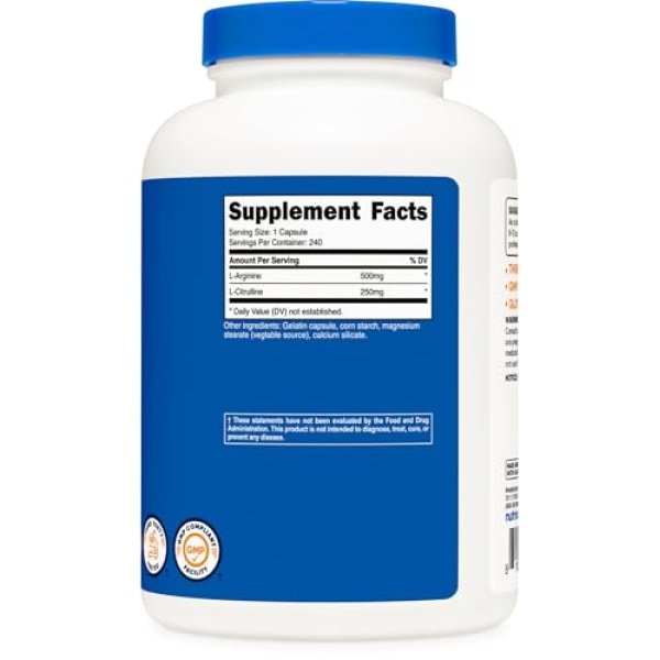 Nutricost L-Arginina L-Citrulina Complejo 750 mg, 240 Cápsulas - Sin OGM - Image 5