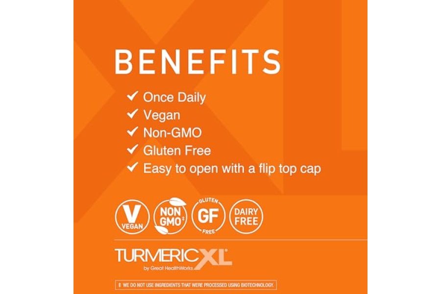 TurmericXL Suplemento natural de apoyo para las articulaciones y respuesta inflamatoria saludable - 250 mg de extracto de cúrcuma proporciona 45 veces más curcumina - Alta absorción, sin gluten - 30 cápsulas vegetales - Image 3