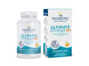 Nordic Naturals Ultimate Omega-D3, sabor a limón - 120 cápsulas blandas - 1280 mg Omega-3 + 1000 UI de vitamina D3 - Aceite de pescado Omega-3 - EPA y DHA - Promueve la salud del cerebro, el corazón, las articulaciones y el sistema inmunológico - 60 porciones