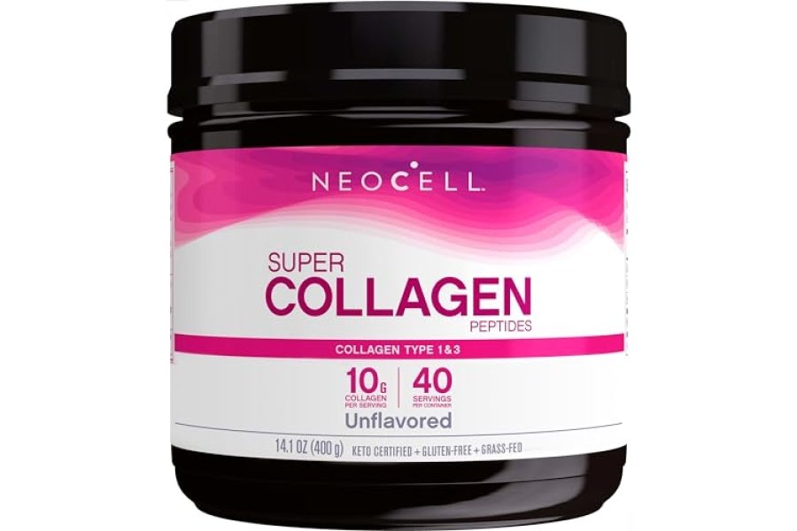 Péptidos de súper colágeno NeoCell, 10 g de péptidos de colágeno por porción, sin gluten, aptos para ceto, sin OGM, alimentados con pasto, cabello, piel, uñas y articulaciones saludables, polvo sin sabor, 14.1 oz., 1 bote