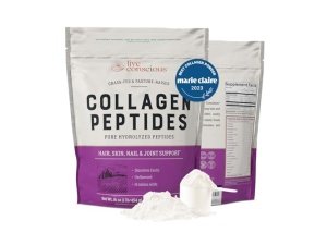Polvo de péptidos de colágeno Live Conscious - Polvo de colágeno hidrolizado de origen natural - Soporte para cabello, piel, uñas y articulaciones - Suplementos de colágeno alimentados con pasto tipo I y III para mujeres y hombres - 16 oz