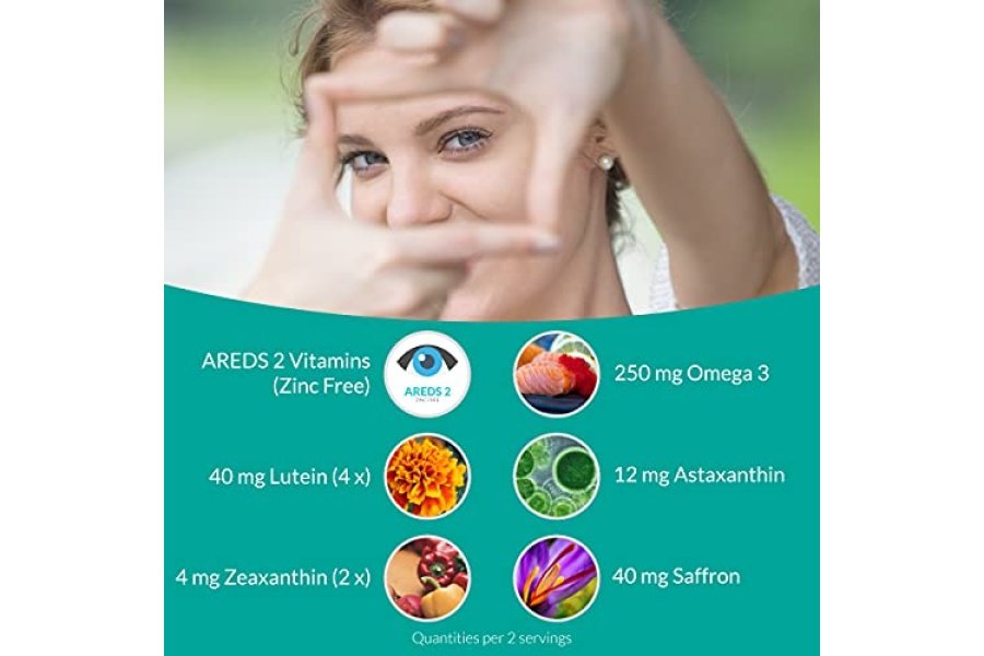 UpNourish AREDS 2+ - Suplemento vitamínico avanzado para la salud macular y el ojo seco - Luteína, zeaxantina, azafrán, astaxantina y DHA - Soporta la tensión ocular, la presión y la visión nocturna - 120 cápsulas blandas - Image 2