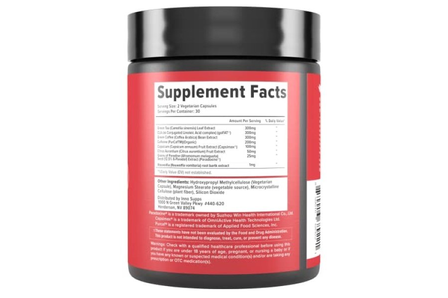 Quemador de grasa Inno Shred para hombres y mujeres con 100 mg de Capsimax, granos del paraíso, cafeína orgánica, extracto de té verde, supresor del apetito, pérdida de peso (60 cápsulas vegetales) | (con estimulante) - Image 3