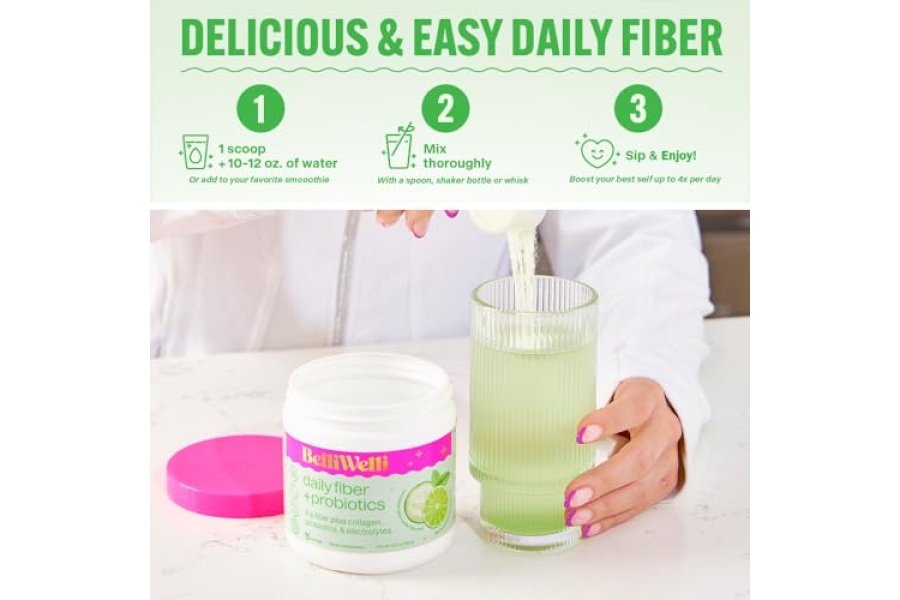 Belli Welli Suplemento diario de fibra con colágeno, probióticos y electrolitos añadidos | Apoya la salud digestiva y la regularidad | Enfriador de pepino y lima | 16 porciones - Image 7