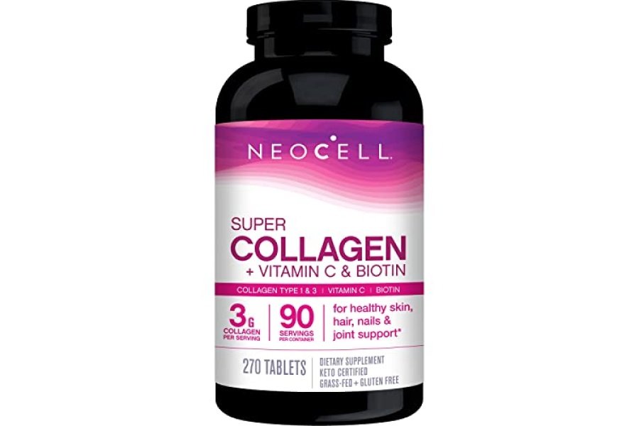 NeoCell Super colágeno con vitamina C y biotina, suplemento para piel, cabello y uñas, incluye antioxidantes, tableta, 270 unidades, 1 botella