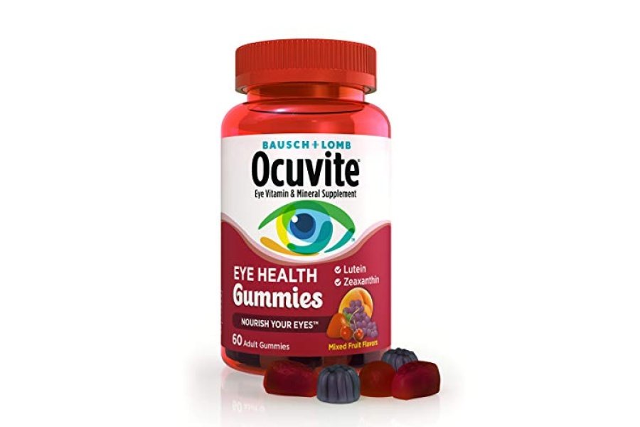 Ocuvite Suplemento vitamínico y mineral para gomitas para adultos para la salud ocular, contiene luteína y zeaxantina, frutas mixtas, 60 unidades