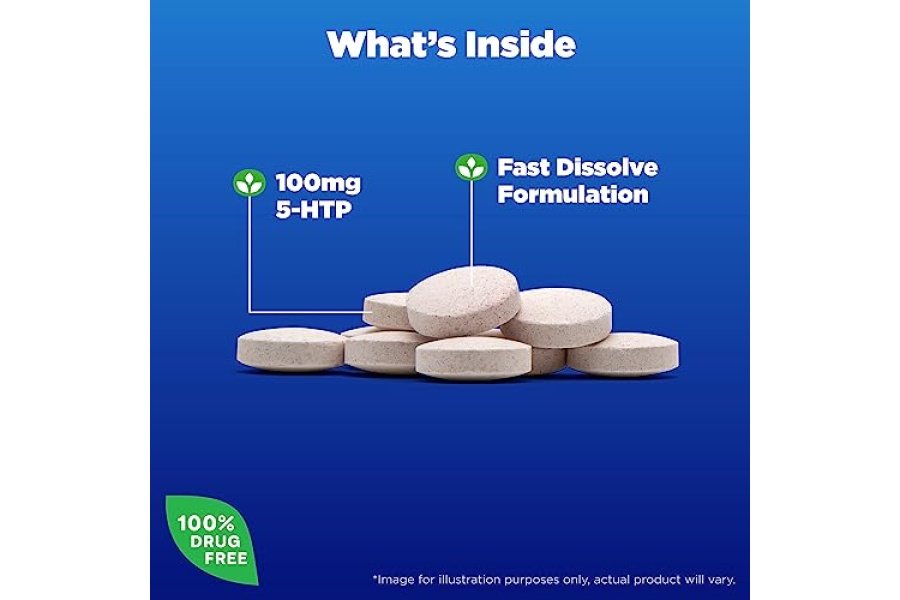 Natrol 5-HTP 100 mg, suplemento dietético sin medicamentos que ayuda a mantener un estado de ánimo equilibrado, 30 tabletas de disolución rápida con sabor a bayas mixtas, suministro para 15 a 30 días - Image 3