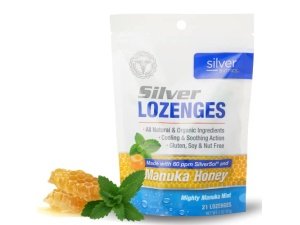 Pastillas de plata coloidal Silver Biotics | 60 PPM Ag₄O₄ Sol de plata | Apoyo inmunológico + Pastillas calmantes para la garganta | Miel de Manuka | 21 conteo