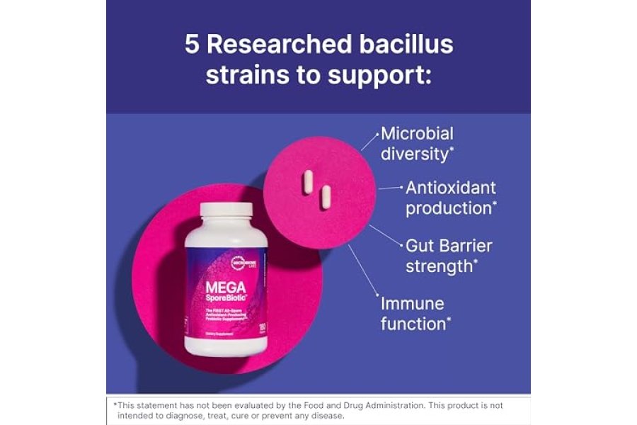 Microbiome Labs Probióticos MegaSporeBiotic para la salud digestiva - Suplementos nutricionales probióticos para hombres y mujeres con Bacillus Coagulans y Bacillus Subtilis a base de esporas para la salud intestinal (60 cápsulas) - Image 2