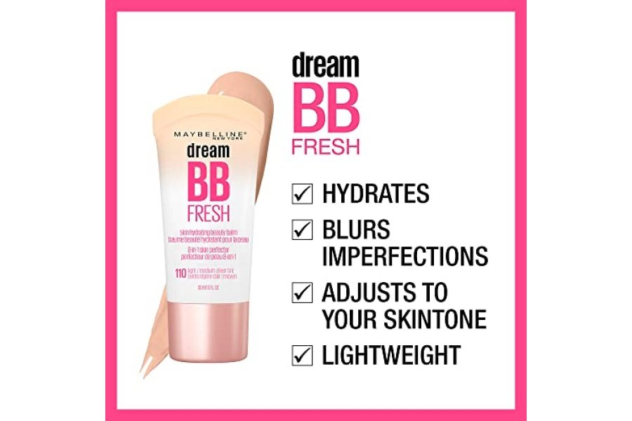 Maybelline Dream Fresh Skin Hydrating BB Cream, Bálsamo de belleza perfeccionador de la piel 8 en 1 con amplio espectro SPF 30, cobertura de tinte transparente, sin aceite, ligero/medio, 1 fl oz - Image 5