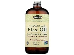 Aceite de semilla de lino orgánico certificado Flora - prensado en frío y sin refinar - Sin OGM, sin gluten, mezcla de aceite de lino omega kosher - Ácidos grasos esenciales para el bienestar - Botella de vidrio ámbar - 32 oz