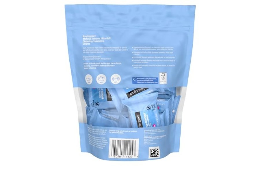 Toallitas desmaquillantes Neutrogena, toallitas faciales diarias envueltas individualmente para maquillaje impermeable, viajes y viajes individuales, 20 unidades - Image 8