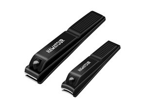 HAWATOUR Juego de cortaúñas, cortaúñas ultraafiladas y resistentes con estuche de hojalata visible, color negro