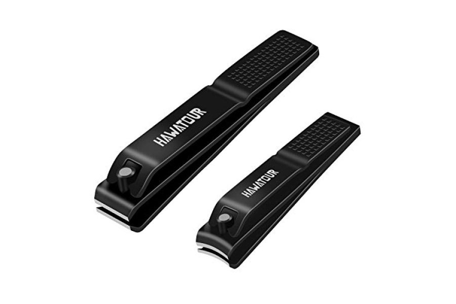 HAWATOUR Juego de cortaúñas, cortaúñas ultraafiladas y resistentes con estuche de hojalata visible, color negro