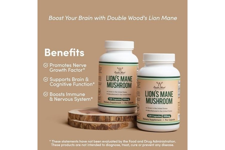 Cápsulas de hongos Lions Mane Suplemento (suministro para dos meses - 120 unidades) Hongo Lions Mane para apoyo cerebral y salud inmune (probado por terceros, cultivado y encapsulado en los EE. UU.) por Double Wood - Image 3