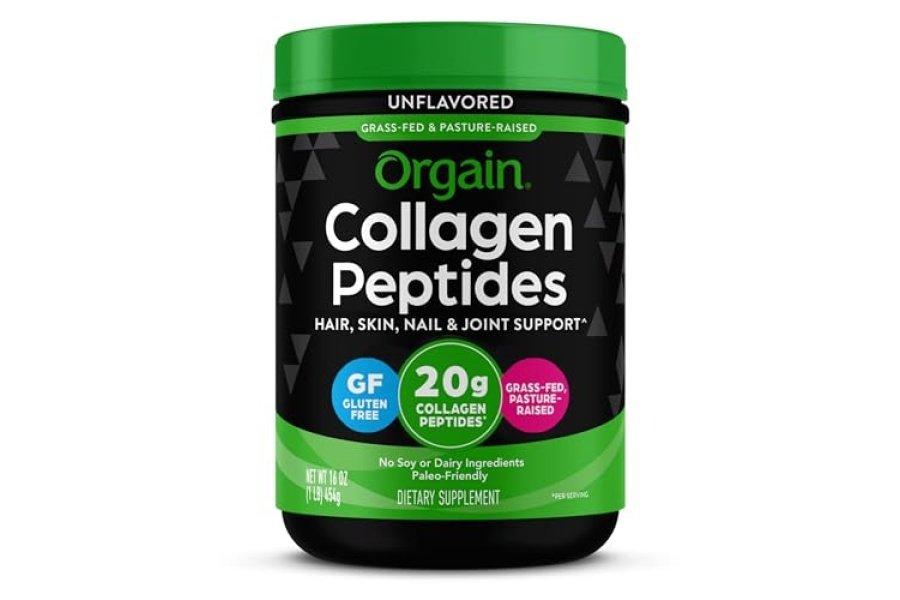 Orgain Péptidos de colágeno hidrolizado en polvo para mujeres y hombres, 0.71 oz de colágeno alimentado con pasto, sin sabor, suplemento de apoyo para cabello, piel, uñas y articulaciones, Paleo y Keto, sin OGM, tipo I y III, 1 libra