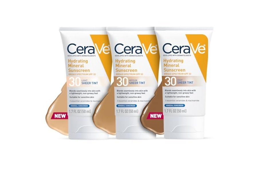 Protector solar mineral hidratante CeraVe SPF 30 con tinte transparente | Protector solar mineral teñido con óxido de zinc y dióxido de titanio | Se mezcla perfectamente para un brillo saludable | Mediano, 1,7 onzas líquidas - Image 3