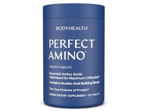 BodyHealth PerfectAmino (150 ct) tabletas fáciles de tragar, suplemento de aminoácidos esenciales con BCAA, proteína vegana para pre/post entrenamiento y recuperación muscular con lisina, triptófano, leucina, metionina