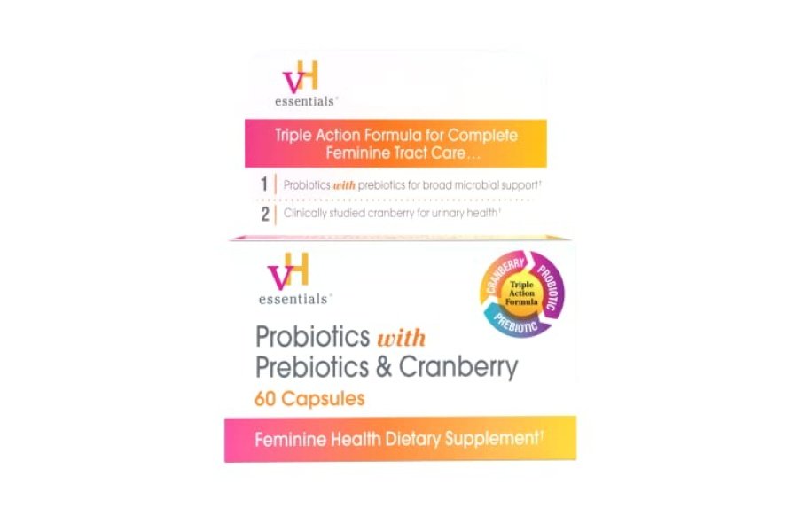vH Essentials Probióticos con prebióticos y suplemento de salud femenina de arándano - 60 cápsulas