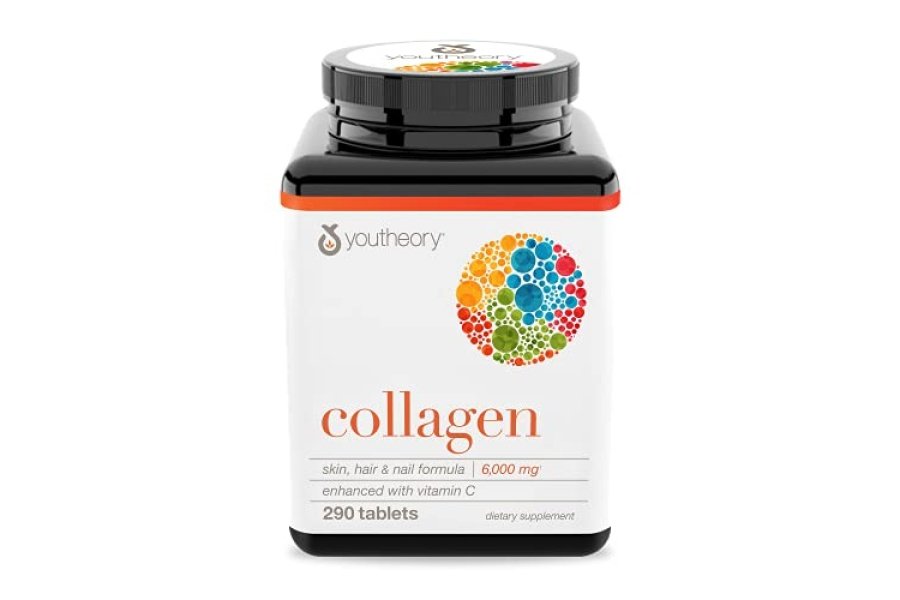Colágeno avanzado Youtheory - 6000 mg de colágeno - con vitamina C - para cabello, piel y uñas* - Suplementos de colágeno para mujeres y hombres - 290 comprimidos