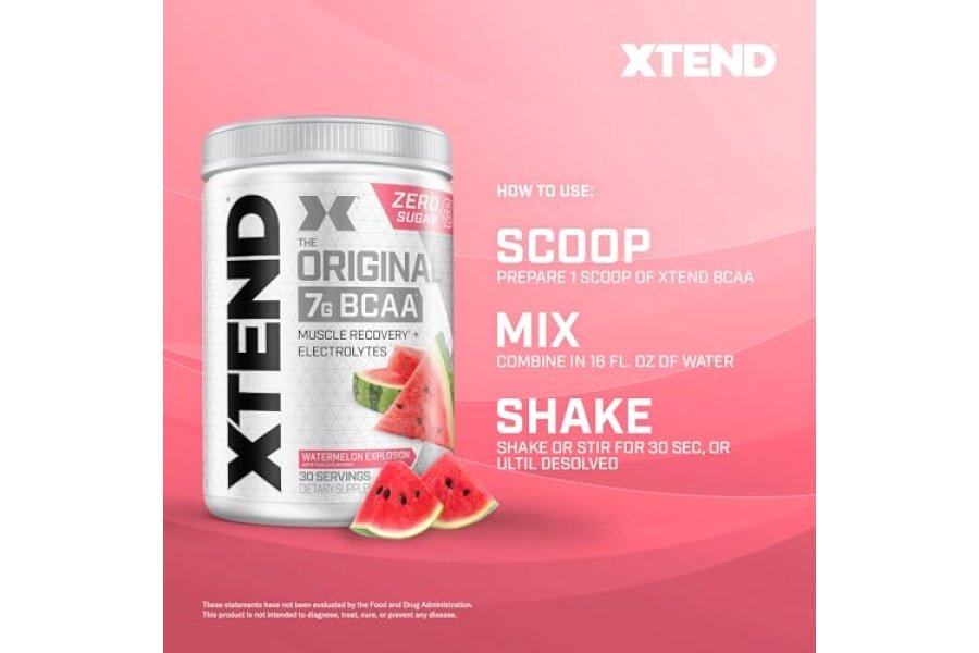 XTEND Original BCAA Powder Sandía Explosion - Bebida de recuperación muscular post-entrenamiento sin azúcar con aminoácidos - 7 g de BCAA para hombres y mujeres - 30 porciones - Image 10