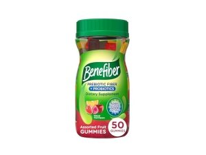 Gomitas de suplemento de fibra prebiótica Benefiber con probióticos para la salud digestiva, sabores de frutas variados, 50 unidades