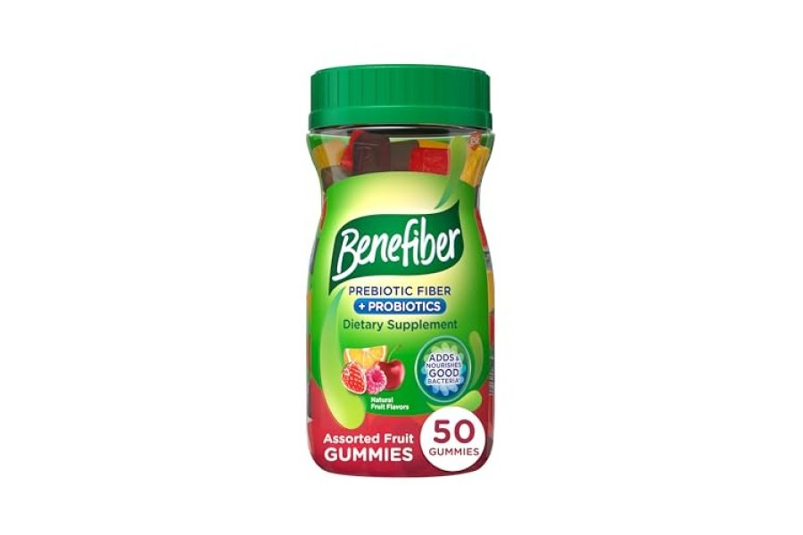 Gomitas de suplemento de fibra prebiótica Benefiber con probióticos para la salud digestiva, sabores de frutas variados, 50 unidades