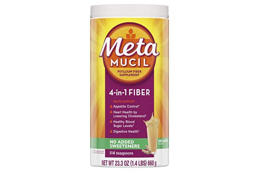Metamucil, suplemento de fibra en polvo de cáscara de psyllium sin sabor, natural sin edulcorantes añadidos, polvo de fibra de cáscara de psyllium 4 en 1 para la salud digestiva, marca de fibra número 1 recomendada por médicos, 114 cucharaditas