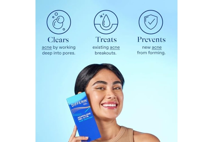 Gel para el tratamiento del acné Differin, suministro para 30 días, tratamiento con retinoides para el rostro con 0,1 % de adapaleno, cuidado suave de la piel para pieles sensibles propensas al acné, tubo de 15 g - Image 9