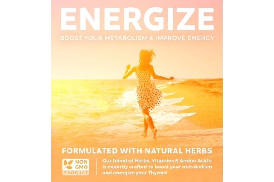 Apoyo tiroideo con yodo - 120 cápsulas (sin OGM) Mejore su energía - Raíz de Ashwagandha, zinc, selenio, complejo de vitamina B12 - Suplemento de salud tiroidea para mujeres y hombres - Suministro para 60 días - Image 2