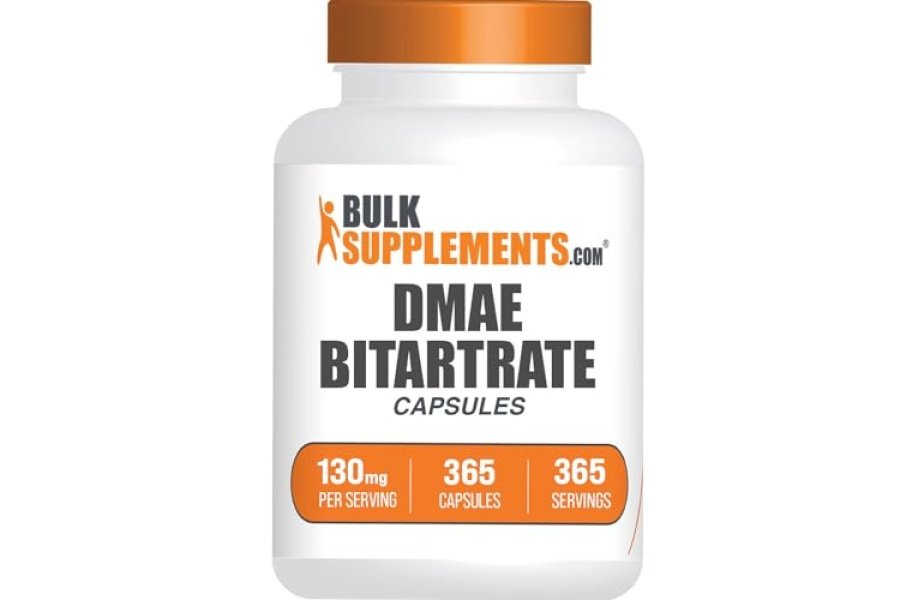 BulkSupplements.com Cápsulas de bitartrato de DMAE - Dimetilaminoetanol, DMAE 350 mg, Suplemento de DMAE, Cápsulas de DMAE - para la salud y el enfoque del cerebro, sin gluten, 1 cápsula por porción, 365 cápsulas