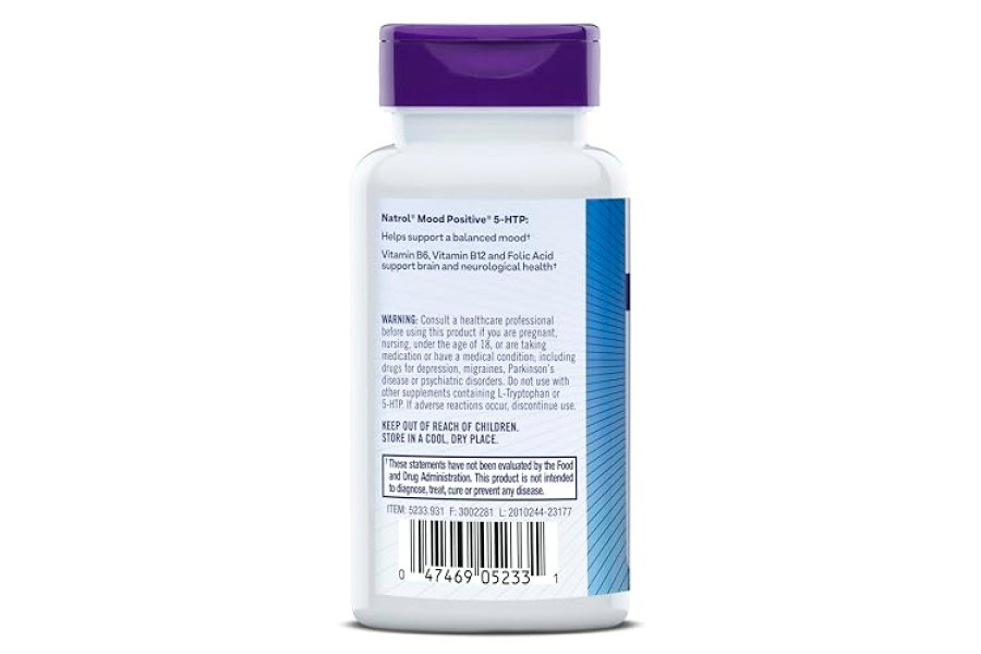 Natrol Mood Positive 5-HTP 50 mg con L-teanina, vitamina B6, vitamina B12 y folato, suplemento dietético que ayuda a mantener un estado de ánimo positivo, 50 tabletas, suministro para 25 a 50 días - Image 9