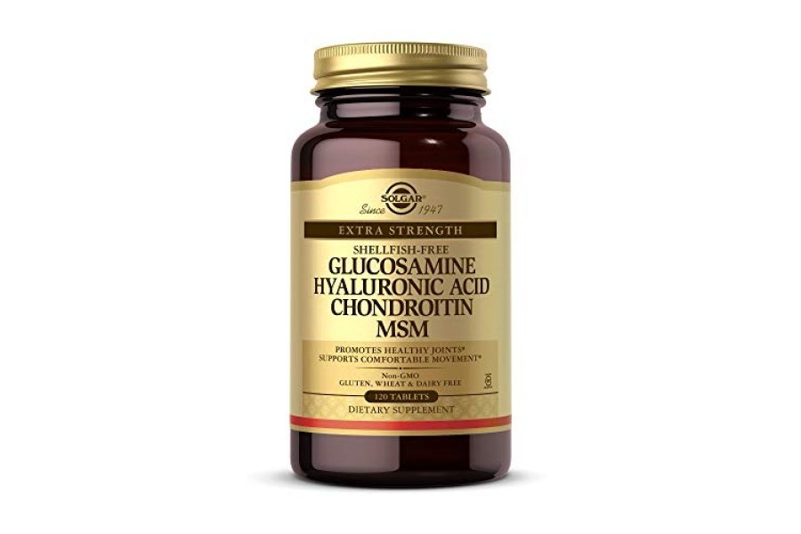 Solgar Glucosamina Ácido Hialurónico Condroitina MSM, 120 tabletas - Apoya articulaciones saludables y rango de movimiento y flexibilidad - Fuerza extra, sin mariscos - Sin OGM, sin gluten - 40 porciones