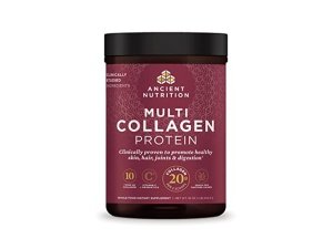 Proteína en polvo de colágeno Ancient Nutrition con probióticos, proteína de colágeno múltiple sin sabor con vitamina C, 45 porciones, péptidos de colágeno hidrolizados que apoyan la piel y las uñas, salud intestinal, 16 oz