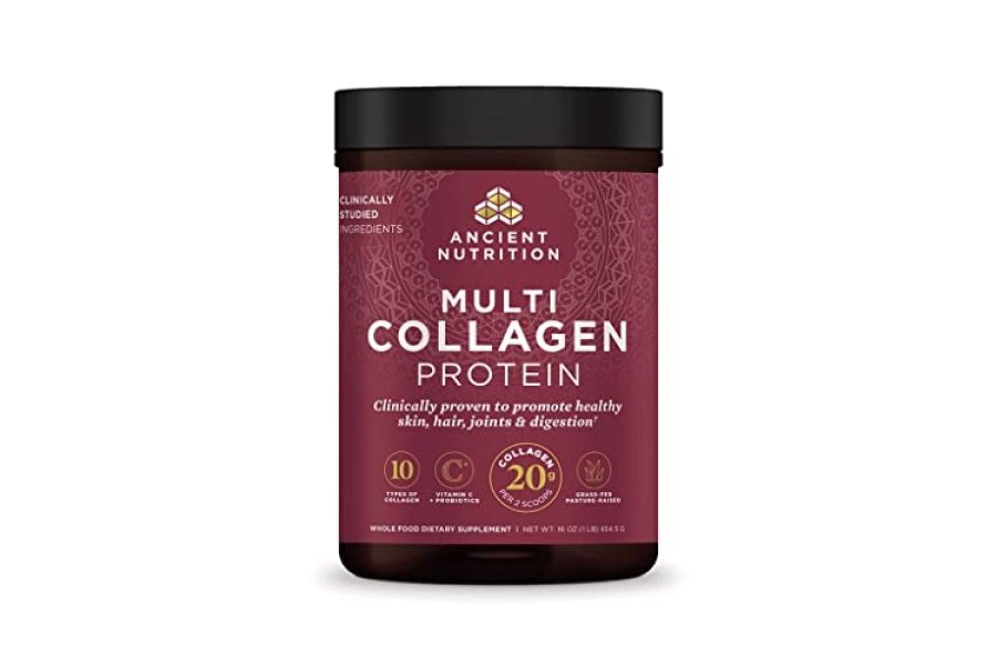 Proteína en polvo de colágeno Ancient Nutrition con probióticos, proteína de colágeno múltiple sin sabor con vitamina C, 45 porciones, péptidos de colágeno hidrolizados que apoyan la piel y las uñas, salud intestinal, 16 oz