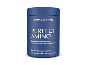 BodyHealth PerfectAmino, los 8 aminoácidos esenciales con BCAA + lisina, fenilalanina, treonina, metionina, triptófano, suplemento para la producción de masa muscular, recuperación y fuerza (600 ct)