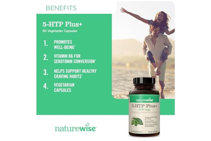 NatureWise 5-HTP 200 mg de apoyo al estado de ánimo, ayuda natural para dormir ayuda a promover hábitos alimentarios saludables, cápsulas de liberación retardada fáciles de digerir mejoradas con vitamina B6, sin OGM (suministro para 2 meses - 60 unidades) - Image 7