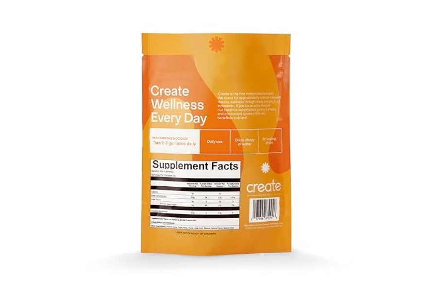 Cree gomitas de monohidrato de creatina para hombres y mujeres, aumente la concentración, la fuerza y ​​la resistencia, fórmula antiderretimiento, vegana, sin gluten, sin OGM, 1,5 g de creatina por gomita (naranja, 90 unidades) - Image 6