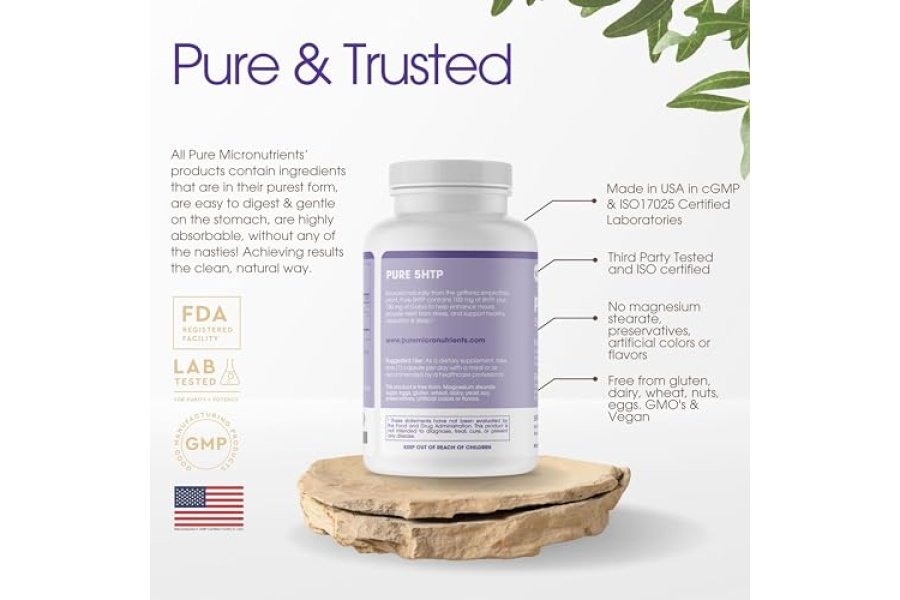 Suplemento puro de 5-HTP (5-hidroxitriptófano) más GABA - para el control del sueño, el estado de ánimo y el estrés - 60 cápsulas vegetales - Image 2