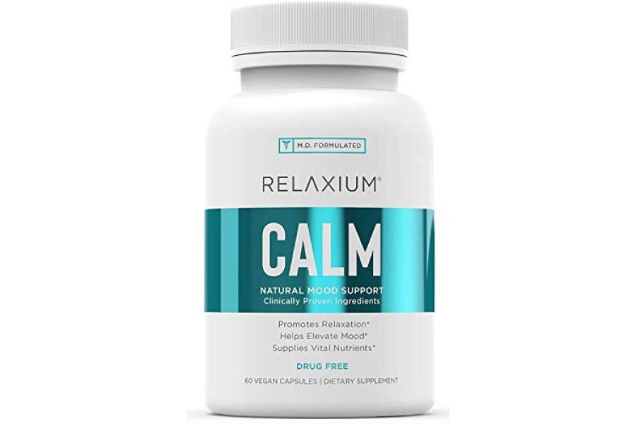 Relaxium Calm, no formador de hábitos, suplemento de apoyo al estrés y el estado de ánimo, eleva el estado de ánimo y aumenta la relajación con Ashwagandha, 5-HTP, GABA, fabricado en EE. UU. (60 cápsulas veganas, suministro para 30 días)