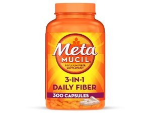 Metamucil Cápsulas de fibra 3 en 1, Suplemento diario de fibra de cáscara de psyllium, Cápsulas de fibra para la salud digestiva, Cápsulas de fibra de cáscara de psyllium a base de plantas, Marca de fibra número 1 recomendada por médicos, Cápsulas de 300 unidades