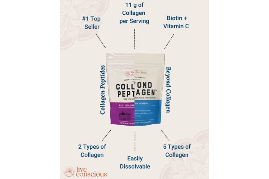 Polvo de péptidos de colágeno Live Conscious - Polvo de colágeno hidrolizado de origen natural - Soporte para cabello, piel, uñas y articulaciones - Suplementos de colágeno alimentados con pasto tipo I y III para mujeres y hombres - 16 oz - Image 5